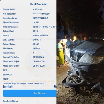 Viral! Palsukan Plat Nomor, Mobil Dinas di Grobogan Berplat Merah Tabrak Pemotor 1 Tewas