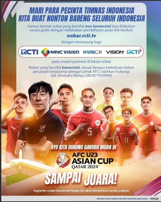Selama Non-komersil, MNC Group Memberi Kesempatan Masyarakat Nobar Piala Asia U-23 