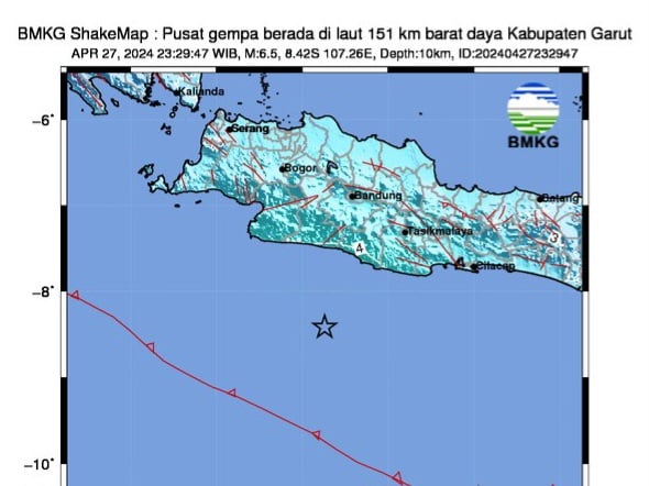 Gempa Magnitudo 6,5 di Garut Dirasakan Sejumlah Daerah di Pulau Jawa