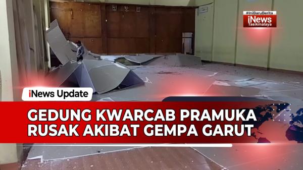 VIDEO: Plafon Atap Gedung Kwarcab Pramuka Kabupaten Tasikmalaya Ambruk Akibat Gempa Garut