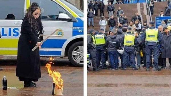 Sambil Bawa Salib. Aktivis Perempuan di Swedia Bakar Alqur'an di Depan Umum