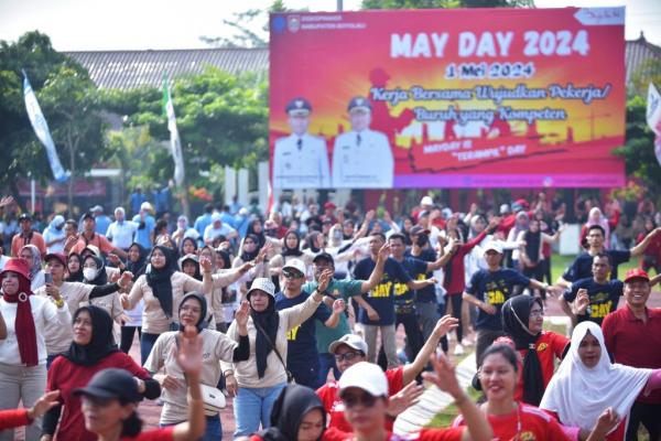 Peringati May Day Ribuan Buruh di Boyolali Gelar Apel dan Senam Bersama