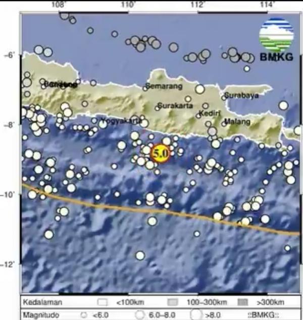 Gempa Berkekuatan M5,0 Guncang Pacitan Jatim