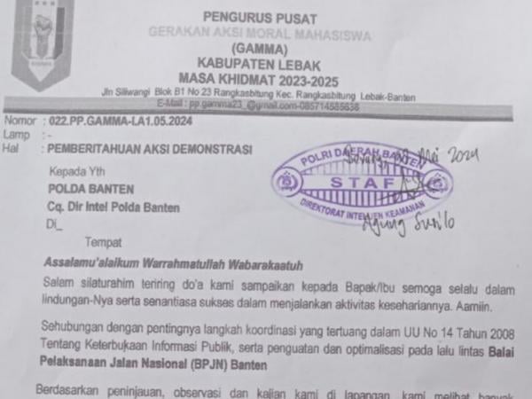 GAMMA Layangkan Surat Aksi ke Mapolda Banten