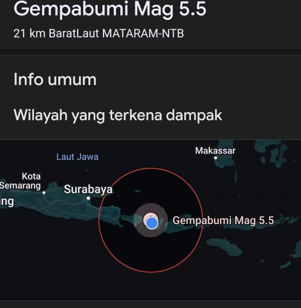 Gempa Magnitude 5.5  Guncangan Mataram Warga Berhamburan