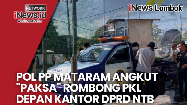 Pol PP Kota Mataram Angkut Paksa Rombong PKL Depan Kantor DPRD NTB