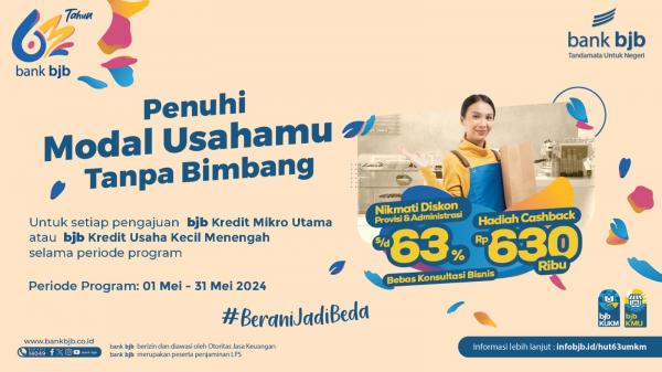 Yuk Ajukan Kredit UMKM  di Momen HUT bank bjb ke-63, Ada Promo hingga Cashback