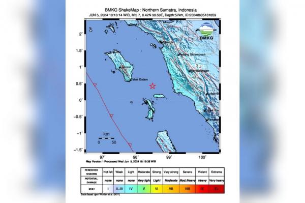 Gempa Bumi Magnitudo 5,7 Nias Selatan Tidak Berpotensi Tsunami