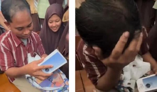 Momen Haru Siswa Berikan Hadiah HP untuk Guru bikin Mewek,  Netizen Banjir Air Mata