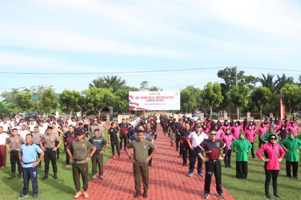 Sinergitas TNI-Polri, Polres Aceh Utara Gelar Olahraga Bersama Peringati Hari Bhayangkara ke-78