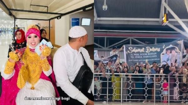 Bos Skincare asal Makassar Pulang Haji Bawa Segepok Duit Disambut Ratusan Orang di Bandara Viral
