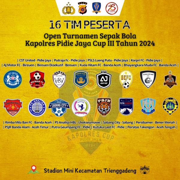 Turnamen Piala Polres Pidie Jaya Cup III, 16 Tim Elit Siap Berlaga untuk Rebut Hadiah Rp82 Juta