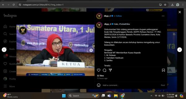 Unggahan Sidang Pemeriksaan Ketua KPU Labusel di Akun Instagram DKPP Dihapus