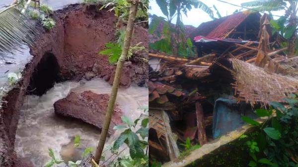 Hujan Lebat Disertai Angin Kencang, Jembatan Longsor dan Rumah Ambruk di Rancah Ciamis