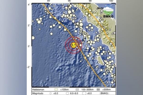 Gempa Bumi Berkekuatan 5.7 SR Terjadi di Laut Barat Pesisir Sumatra Utara