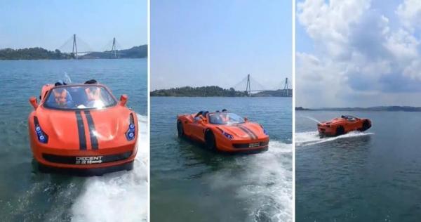 Viral Supercar Mewah Ferari Berlayar di Laut Pulau Nipah Batam