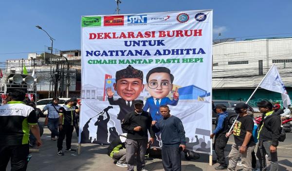 Serikat Buruh-Pekerja Cimahi Deklarasikan Dukungan pada Ngatiyana dan Adhitia Yudisthira