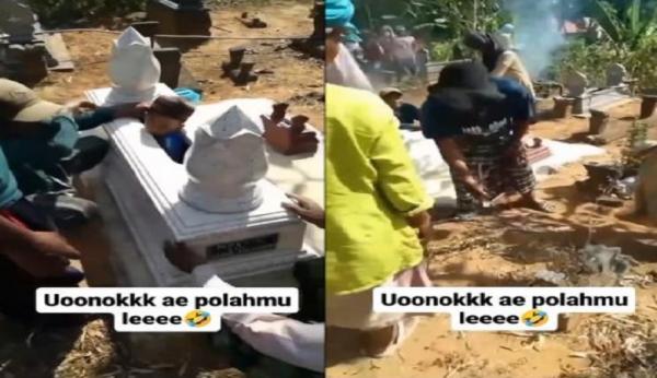 Viral, Bocah Masuk ke Kuburan yang Tanahnya Bolong Malah Kepalanya Tersangkut