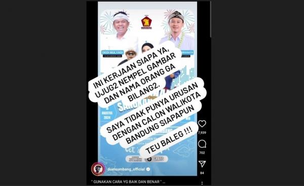 Doel Sumbang Protes Fotonya Dipasang Bacawalkot Bandung Usungan Gerindra Tanpa Izin