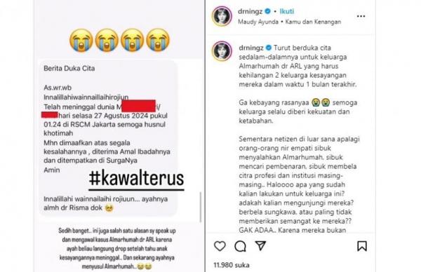 Kabar Duka! Ayah Aulia Risma Mahasiswi PPDS Undip Meninggal, Netizen: Ya Allah Nyesek