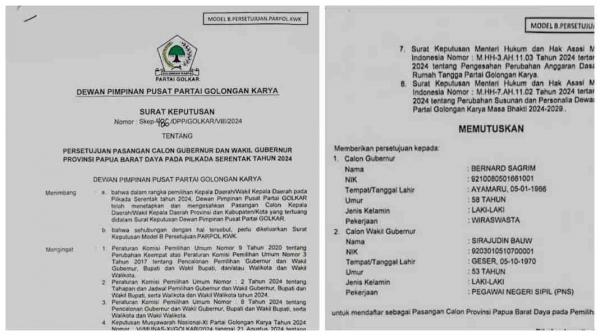 Partai Golkar Akhirnya Usung Bernard Sagrim - Sirajuddin Bauw di Pilgub Papua Barat Daya