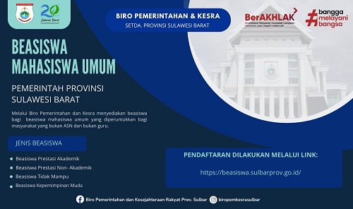 Pendaftaran Beasiswa Pemprov Sulbar untuk Mahasiswa Umum Dimulai 1 September 2024