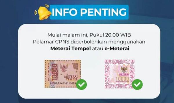 Permudah Pendaftaran CPNS, BKN Resmi Perbolehkan Penggunaan Meterai Tempel