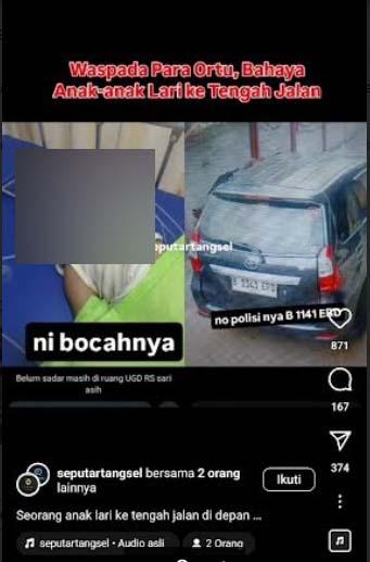 Kecelakaan Hari Ini di Ciputat, Minibus Lindas Bocah Terekam CCTV Langsung Kabur