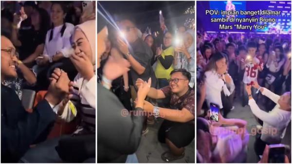 Viral, Momen 3 Pria Lamar Kekasih Masing-Masing di Konser Bruno Mars Tepat Lagu Marry You Dibawakan 