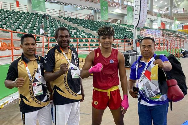 Atlet Wushu Papua Selatan Ibnu Menang Atas Lawannya Asal Gorontalo