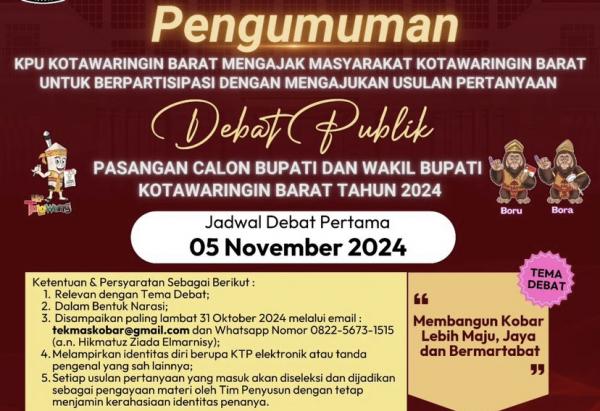 Jelang Debat Publik Pilkada Kobar, KPU Minta Masyarakat Ikut Berpartisipasi Aktiv