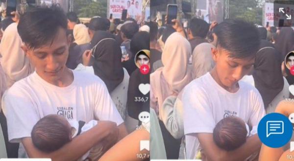 Viral, Seorang Pria di Banten Bawa Bayi Masih Merah Ikut Kampanye saat Cuaca Terik