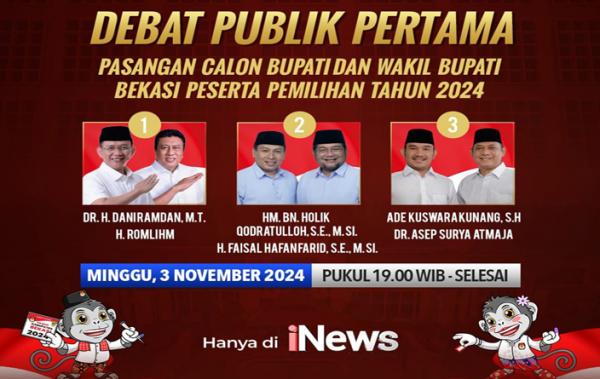 Disiarkan iNews TV, Malam Ini Debat Perdana 3 Calon Bupati-Wakil Bupati Bekasi