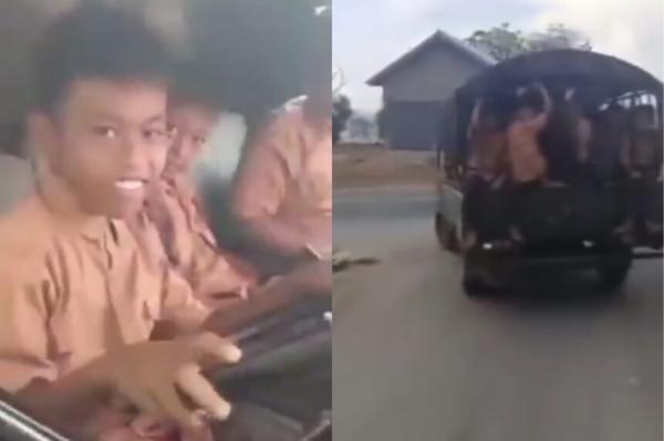 Viral! Kendarai Mobil Pikap, Bocah SD Bawa Puluhan Temannya