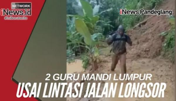 VIDEO : 2 Guru Bermandi Lumpur Usai Terjatuh dari Sepeda Motor di Jalan Longsor