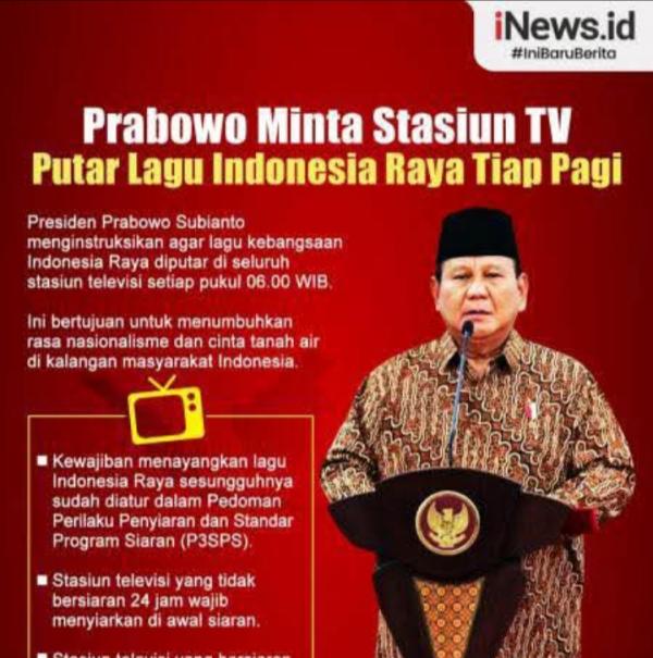 Presiden Prabowo Minta Stasiun TV Putar Lagu Indonesia Raya Setiap Pagi