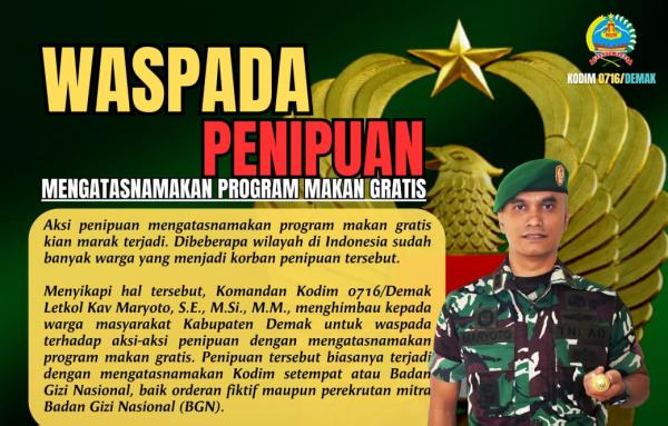 Marak Penipuan Program Makan Gratis, TNI Demak Imbau Warga Waspada!