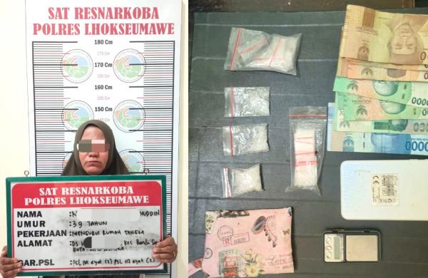 Miliki 9,14 Gram Sabu, Ibu Rumah Tangga  di Lhokseumawe Ditangkap Polisi