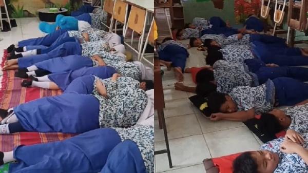 Terapkan Tidur Siang di Sekolah Siswa SMPN 39 Surabaya Tidur  Bareng di Lantai