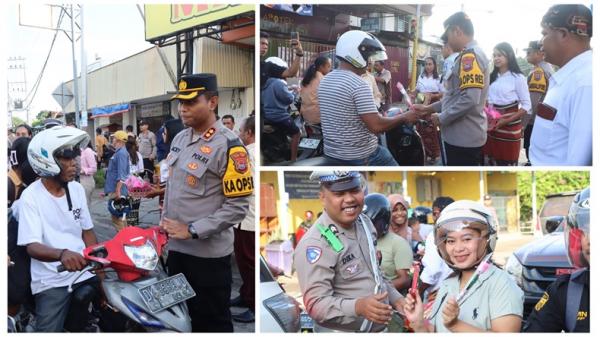 Valentine Day Ala Polres Sumba Timur : Bagikan Helm, Bunga Plus Sosialisasikan Tertib Lalu Lintas