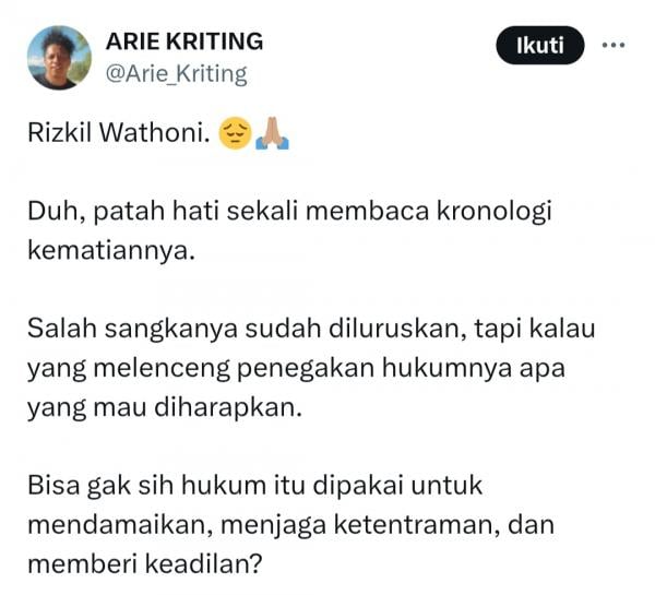 Ari Kriting Patah Hati Baca Kronologi ASN Bunuh Diri di Lombok Utara, Soroti Dugaan Intimidasi