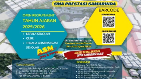 Pemkot Samarinda Buka Lowongan Guru SMA Prestasi, Gaji Rp10 Juta per Bulan