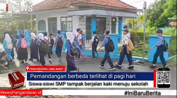 Larangan Bawa Motor ke Sekolah Mulai Diterapkan, Siswa SMP di Pangandaran Jalan Kaki ke Sekolah