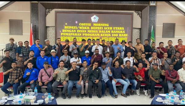 Paparkan 100 Hari Kerja, Bupati dan Wabup Aceh Utara Coffee Morning Bersama Insan Pers