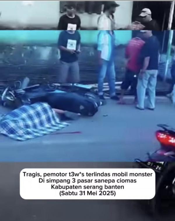 Pemotor Tewas Terlindas Truk Besar di Simpang Tiga Pasar Sanepa, Ciomas Kabupaten Serang