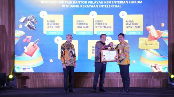 Kemenkum Jatim Raih Penghargaan Nasional di Bidang Kekayaan Intelektual 2025, Permohonan Capai 15103
