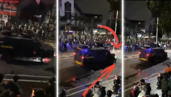 Viral, Mobil Barracuda Brimob Lindas Driver Ojol saat Pembubaran Aksi di DPR