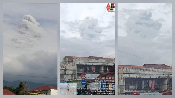 Gunung Marapi di Agam Meletus, Kolom Abu Tebal Tembus Kabut di Puncak