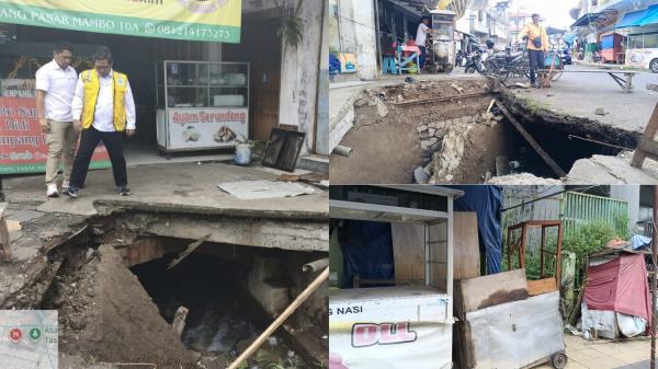 Trotoar Ambles di Jalan Empang Tasikmalaya, Dua Gerobak Bakso Terperosok dan Rusak Parah