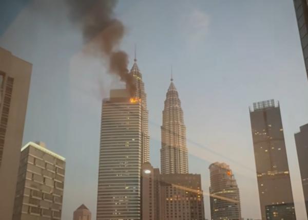 Heboh! Gedung Ikonik Petronas Tower 3 Kuala Lumpur Terbakar, Api Muncul di Lantai Atas